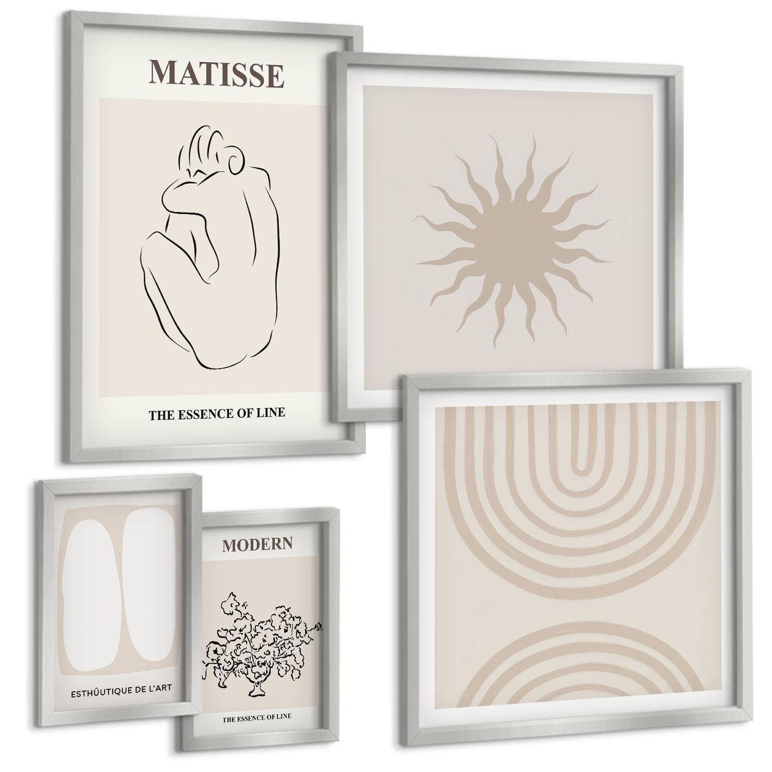 BILDER SET 5er Set - 50x50 cm & 20x30 cm & 40x60 cm Silberner Rahmen - Stilvolle minimalistische Linien - Silberfarben, Kunststoff (40/60cm) - TULUP