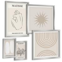 BILDER SET 5er Set - 50x50 cm & 20x30 cm & 40x60 cm Silberner Rahmen - Stilvolle minimalistische Linien - Silberfarben, Kunststoff (40/60cm) - TULUP
