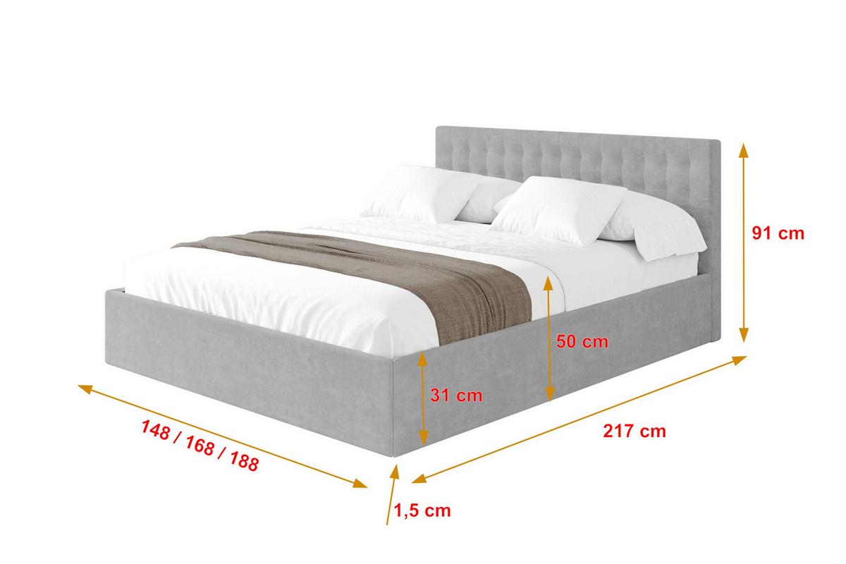 POLSTERBETT mit Bettkasten und Lattenrost, Bett mit Matratze H3/H4 - PARI 160x200 Grau - Hellgrau, Holzwerkstoff/Textil (160/200cm) - ALTDECOR