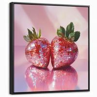 LEINWAND Bilder mit Rahmen - Disco - Obst - Glitzer - Erdbeere - 50x50 - Pink, Textil (50/50cm) - MuchoWow
