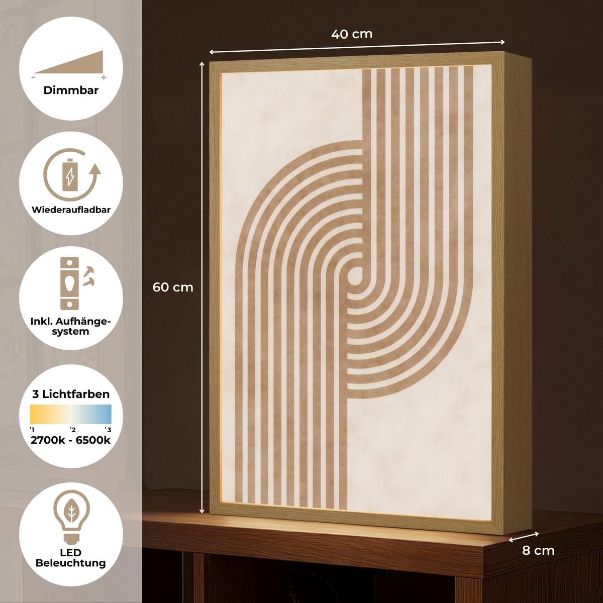 WANDLEUCHTE MIT AKKU Symmetrische Biegung - kupferfarbig 40x60 cm - Beige, Holzwerkstoff (40/60/8cm) - OnlyWow