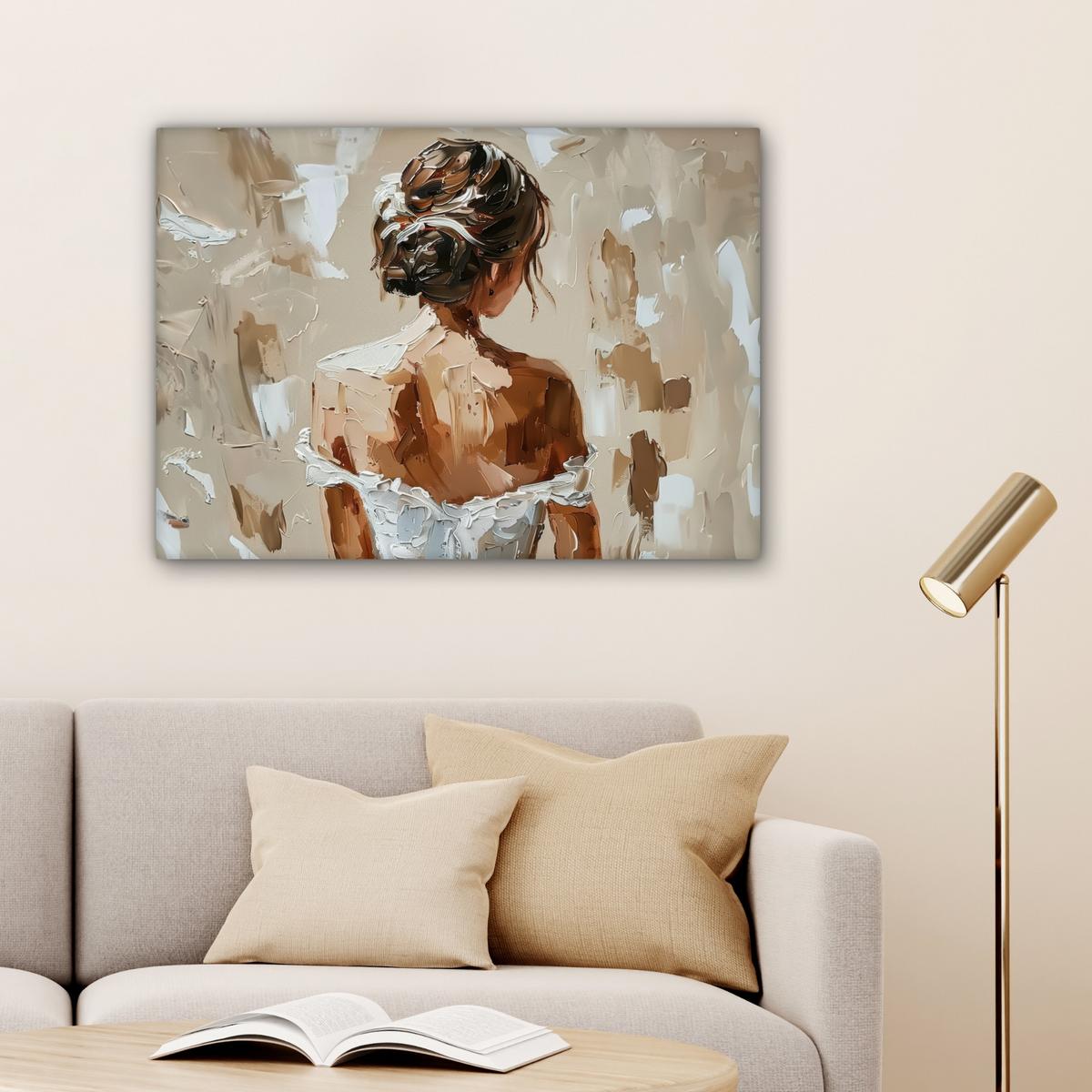 LEINWANDBILD Frau - Farbe - Abstrakt - Beige - Modern Wandbilder 80x60 cm - Sandfarben, Textil (80/60cm) - MuchoWow