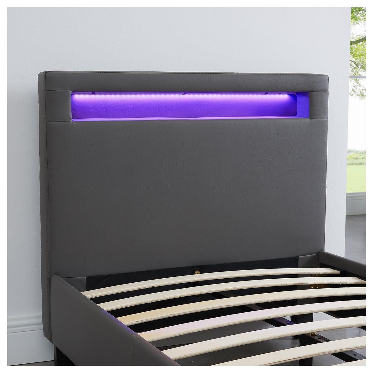 POLSTERBETT MIT LED MANDALAY 90X200 CM - Grau, Textil (90/200cm) - CARO-Möbel