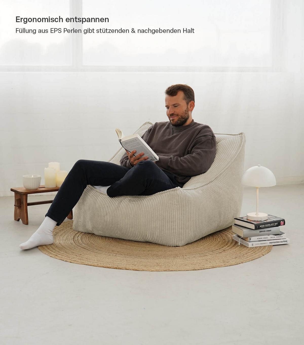 SITZSACK Cord Snug mit Hocker - Beige, Textil (80/60/83cm) - Mokebo