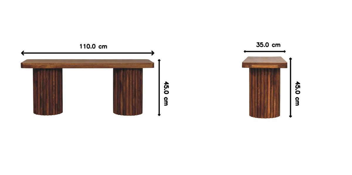 SITZBANK mit Amber-Eichen-Finish, 2 zylindrische kannelierte Basen, warmbraun - Braun, Holz (110/45/35cm) - Artisan Furniture
