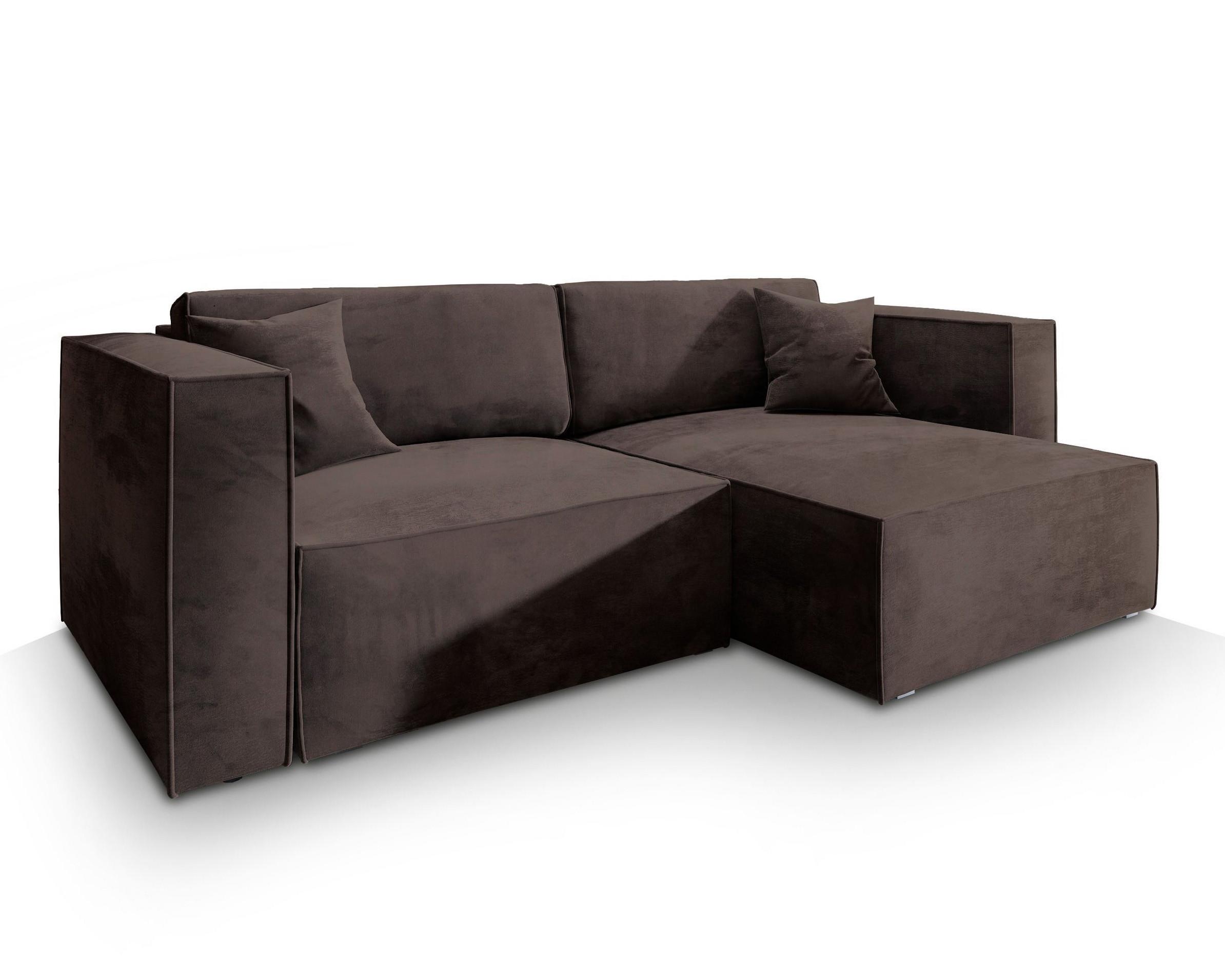 ECKSOFA NERIO M Braun Velours-Stoff mit Schlaffunktion - Braun/Grau, Holz/Kunststoff (245/148cm) - MASSENO