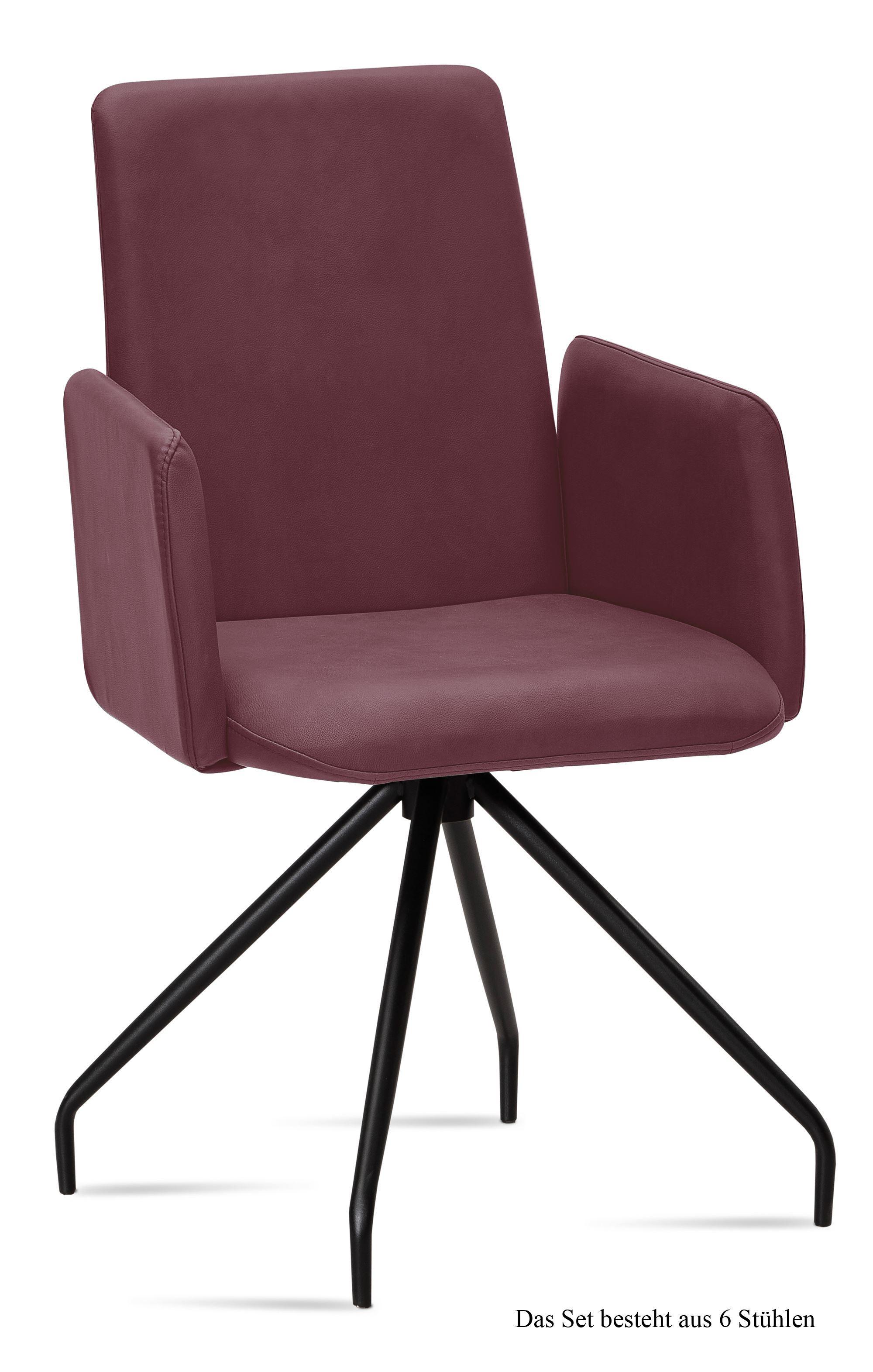 ARMLEHNSTUHL (6er-Set) Detana 52x92x60 Schwarz/Marsala - Brombeere/Schwarz, Kunststoff (60/92/52cm) - 58aufmkessel