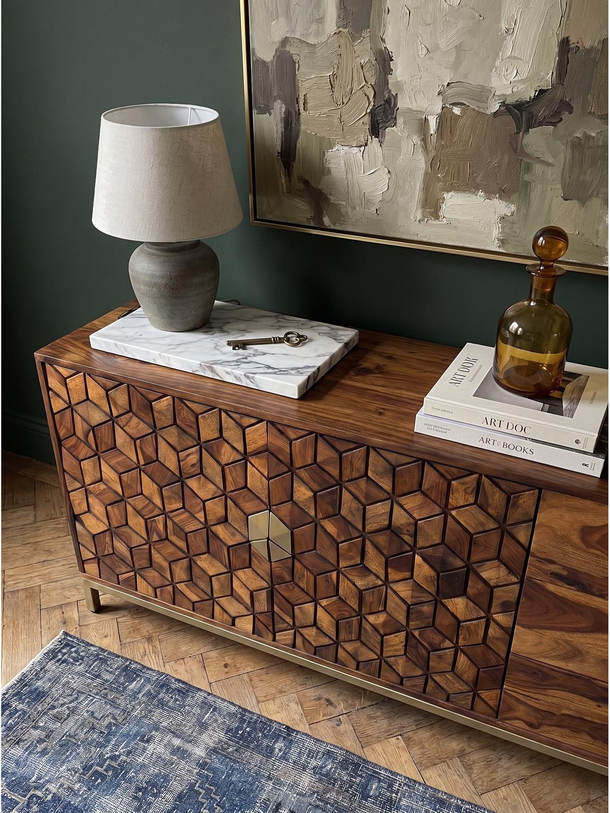 KOMMODE TREVI, Dunkles Massivholz, mit Stauraum, 180 x 40 x 70 cm - Goldfarben/Braun, Holz/Metall (180/70/40cm) - KADIMA DESIGN