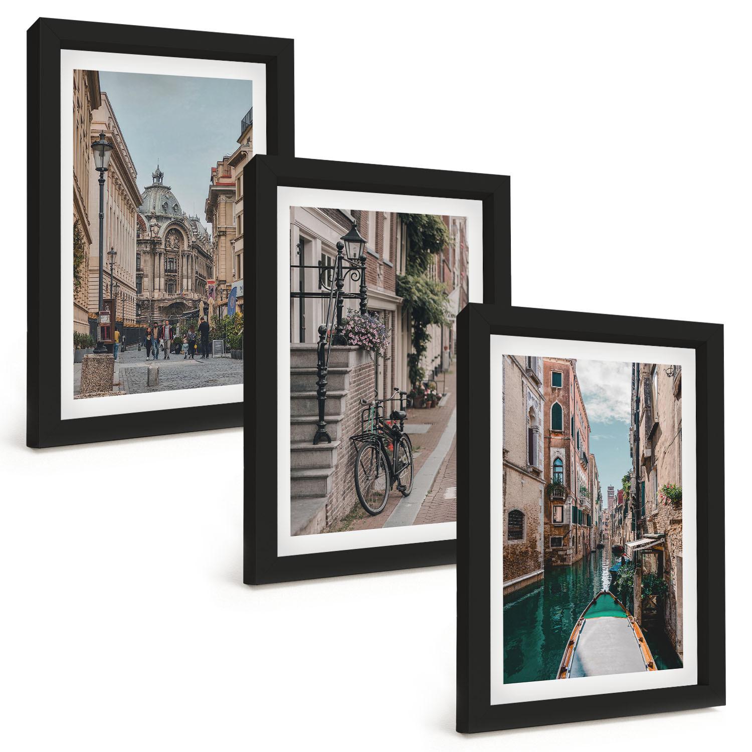 BILDER SET 3er Set - 20x30 cm Schwarzer Rahmen - Venedigs Wasserstraßen - Schwarz, Kunststoff (20/30cm) - TULUP