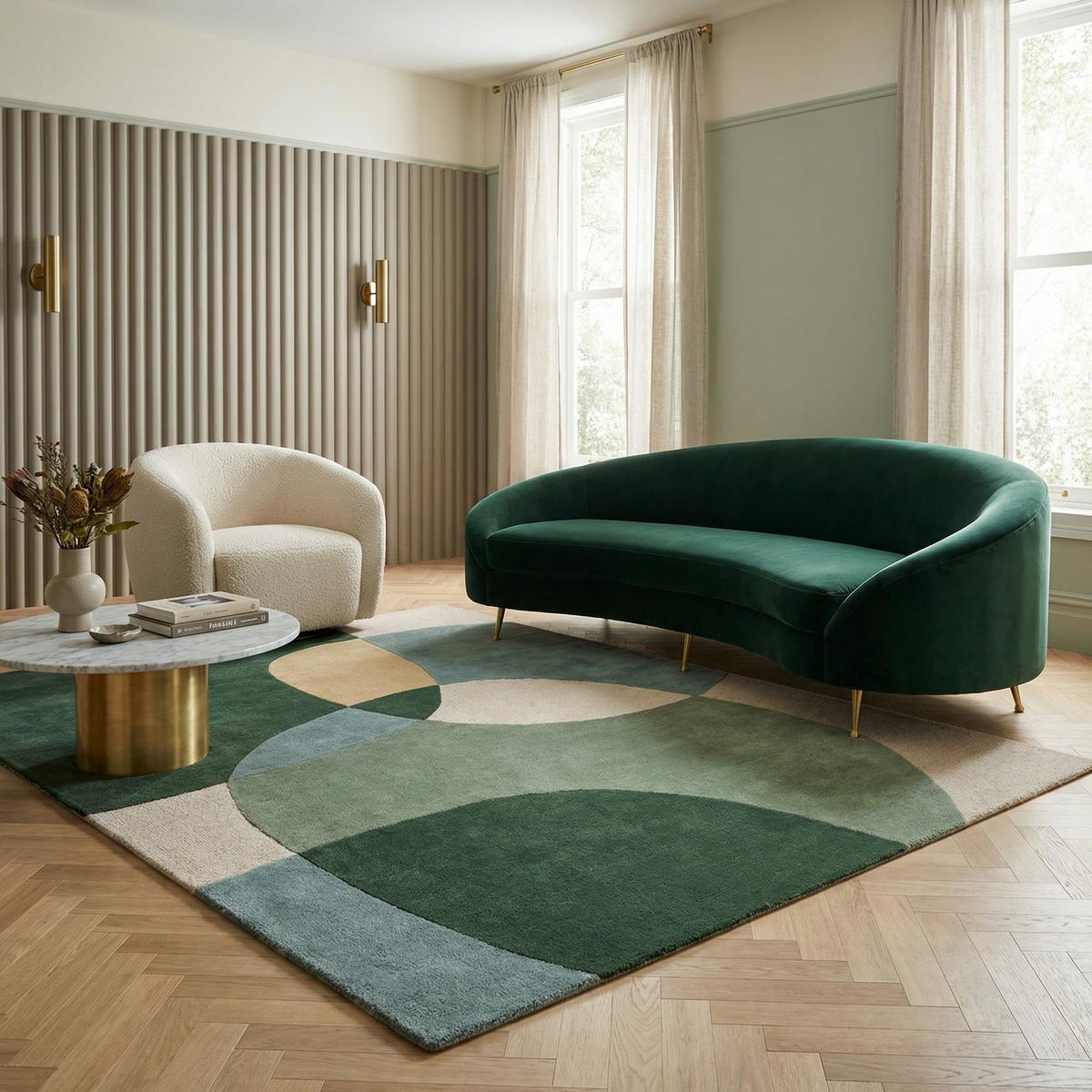 WOLLTEPPICH AIRE, abstrakt, aus Wolle, Grün, 200 x 290 cm - Grün, Textil (290/200cm) - KADIMA DESIGN