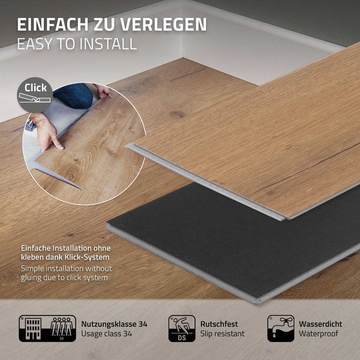 VINYLBODEN Klick 6,16m²/28 Dielen PVC Bodenbelag Eiche Rustikal Holzoptik - Wildeiche, Kunststoff (122/18/0.42cm) - ML-DESIGN