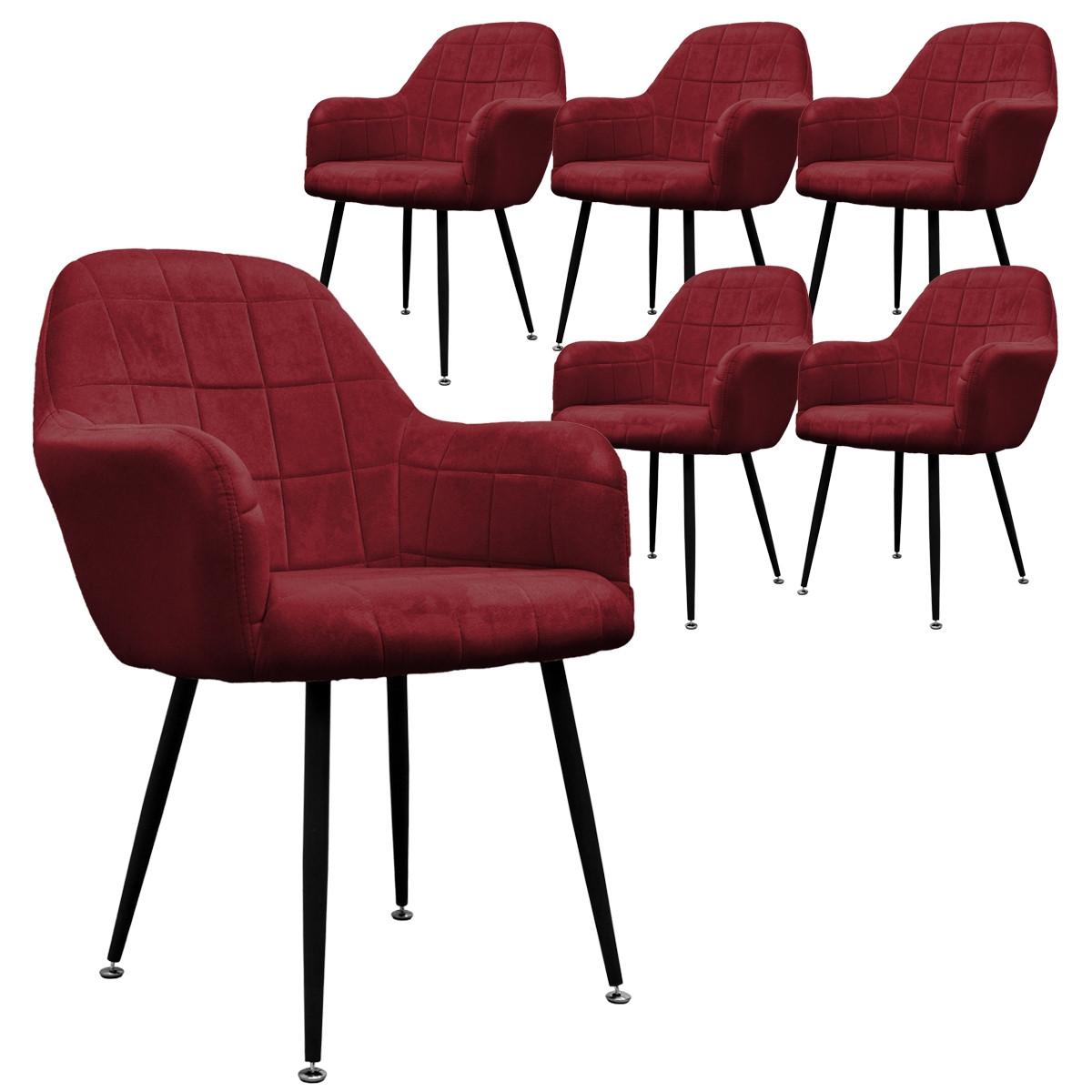 ESSZIMMERSTUHL 6er Set Bordeaux Samt - Bordeaux/Schwarz, Textil/Metall (60/84/58cm) - ECD-Germany