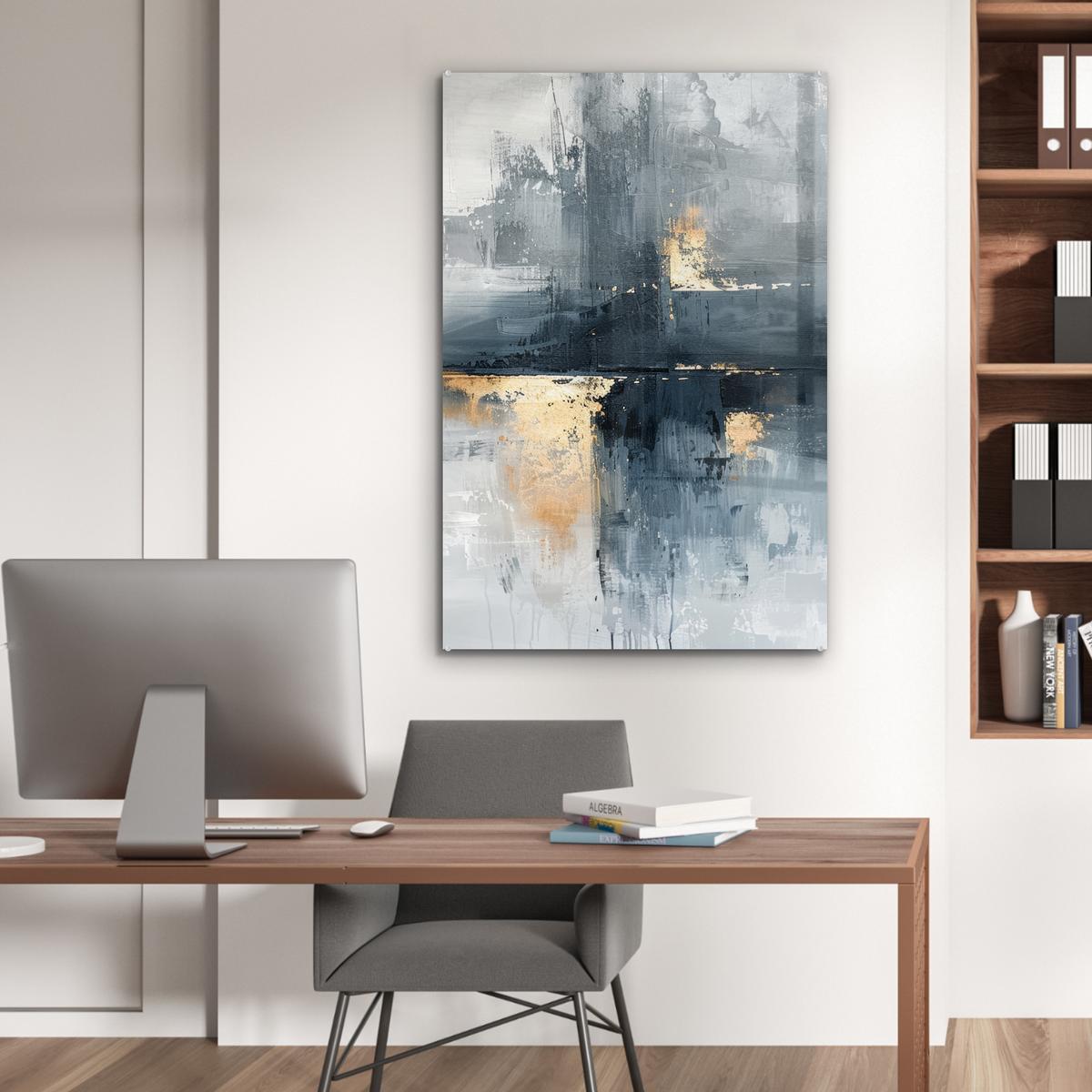 ACRYLGLASBILD Kunst - Grau - Gold - Abstrakt 80x120 cm - Dunkelgrau, Glas (80/120cm) - MuchoWow