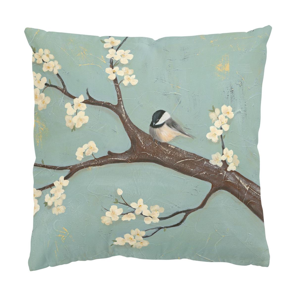 DEKOKISSEN 2er-Set Meise auf Kirschbaum Set I 40/40 cm - Grün, Textil (40/40cm) - Bilderwelten