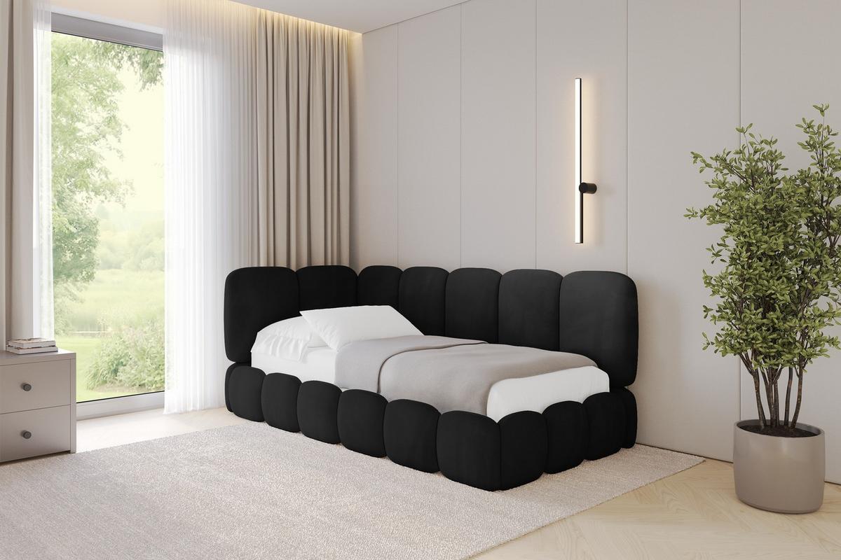 EINZELLBETT Jugendbett mit Bettkasten, Rechts - AVRY 90x200 Schwarz - Anthrazit/Schwarz, Holzwerkstoff/Textil (90/200cm) - ALTDECOR