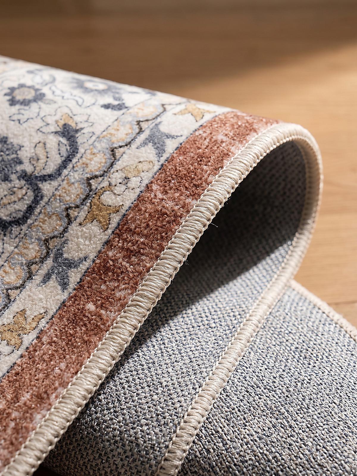 TEPPICH Kurzflor, waschbar, mit floralen Ornamenten, VERNANTE in Terrakotta-Creme, 120 x 170 cm - Rot, Textil (120/170cm) - KADIMA DESIGN