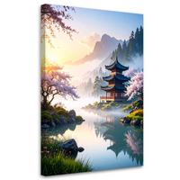 WANDBILD, Japanische Pagode Berglandschaft - Multicolor, Textil (20/30cm) - Feeby