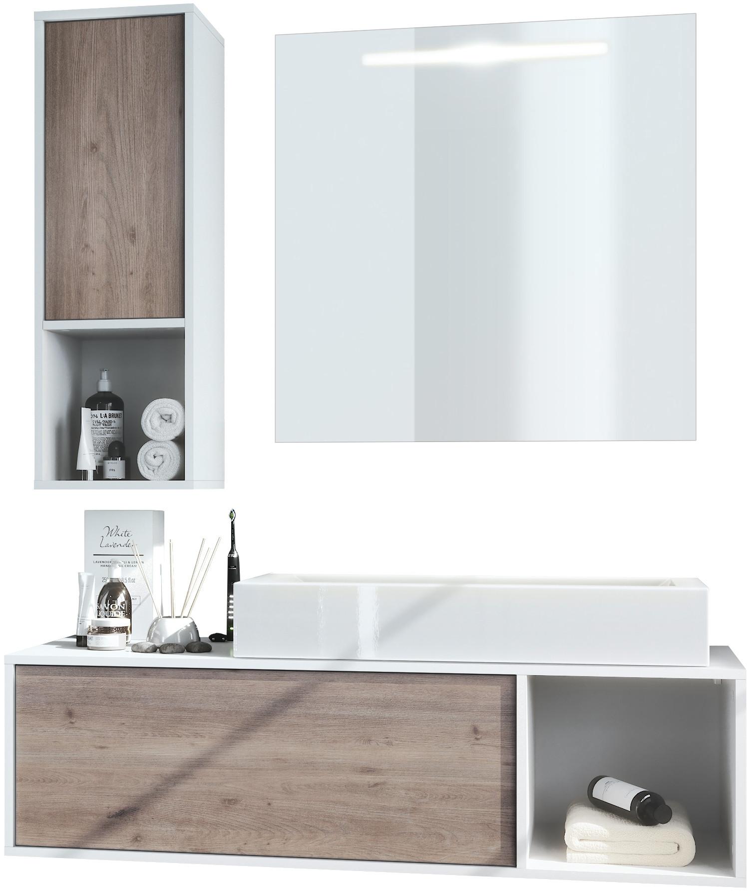 BADMÖBELSET La Costa Fronten in Eiche Nordic - Silbereichenfarben, Holzwerkstoff (126.5/190/46cm) - Vladon