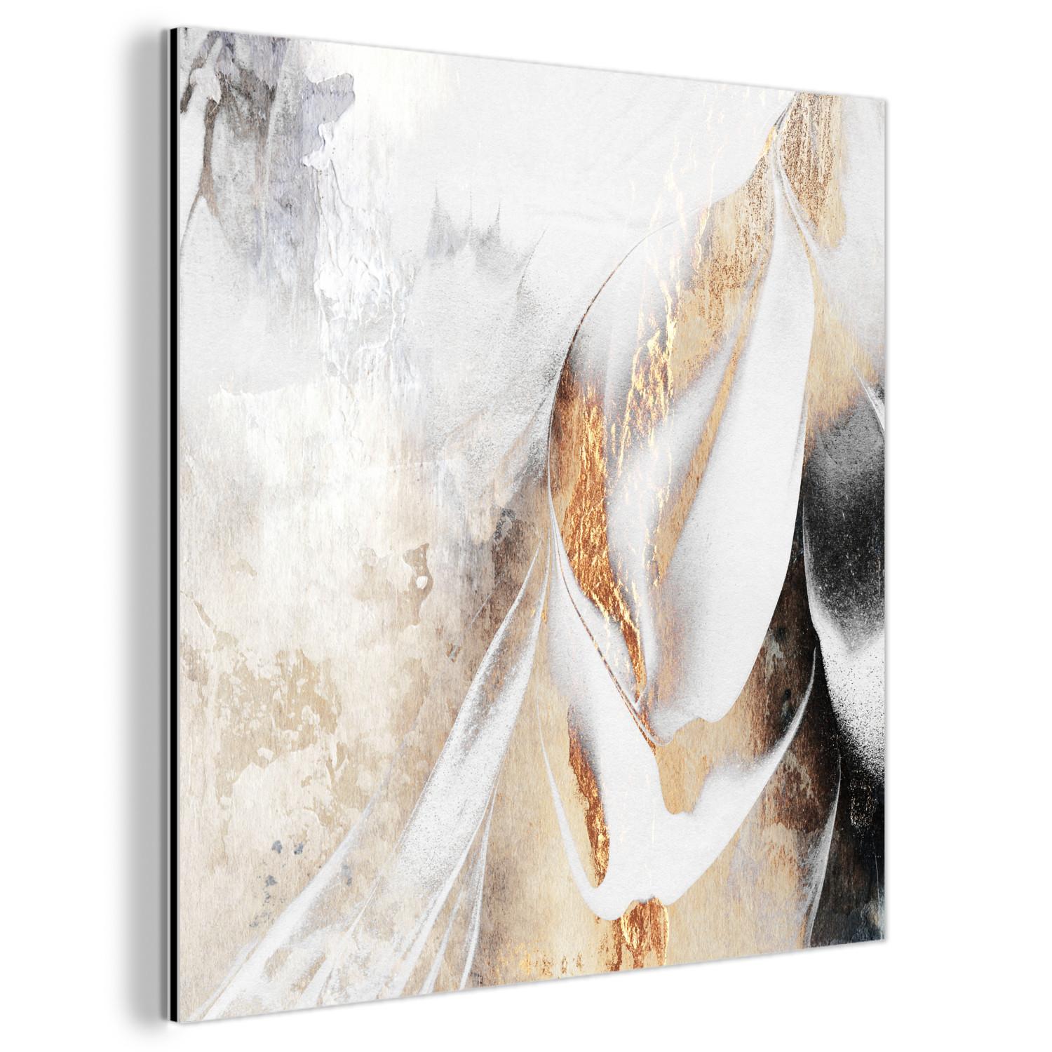 METALLBILD Luxus - Abstrakt - Gold - Weiß 90x90 cm - Goldfarben, Metall (90/90cm) - MuchoWow