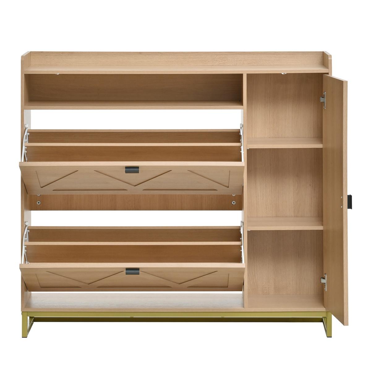 SCHUHSCHRANK mit klappdeckel in natur mit metallgestell, 2 kipper & seitenschrank - Naturfarben, Holzwerkstoff (110/100/24cm) - Urban Meuble