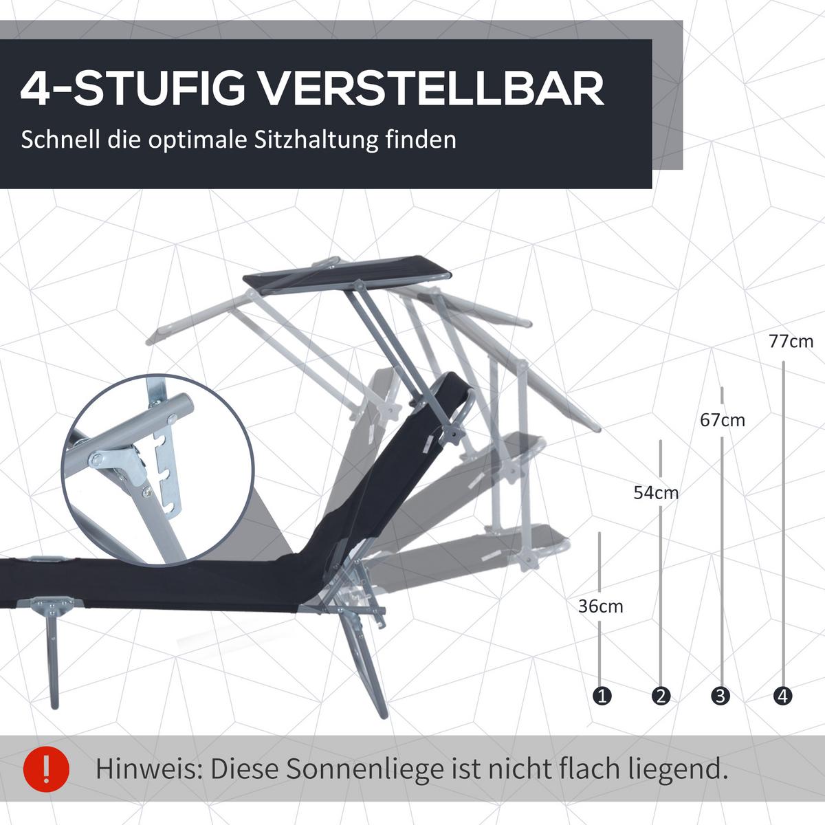 SONNENLIEGE mit Sonnenschutz, Schwarz - Schwarz, Metall (58/27/187cm) - Outsunny