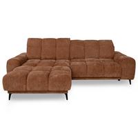 ECKSOFA Marco Mini mit elektrisch ausfahrbarem Sitz und verstellbaren Kopfstützen, Links, Chenille-Stoff, Dunkelorange - Dunkelorange/Schwarz, Textil (275/182cm) - Beautysofa