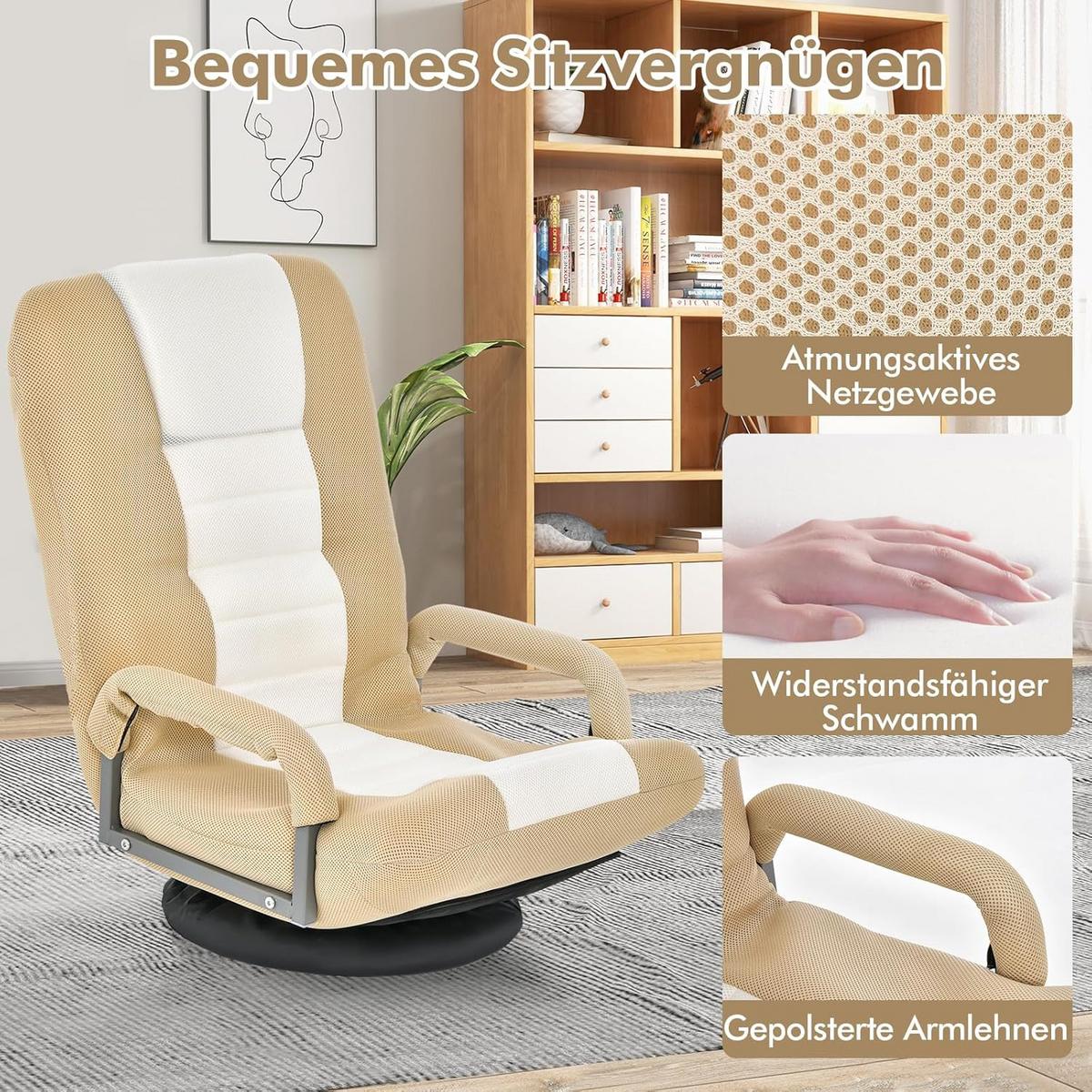 RELAXSESSEL Beige - Beige, Metall (87/75/55cm) - COSTWAY