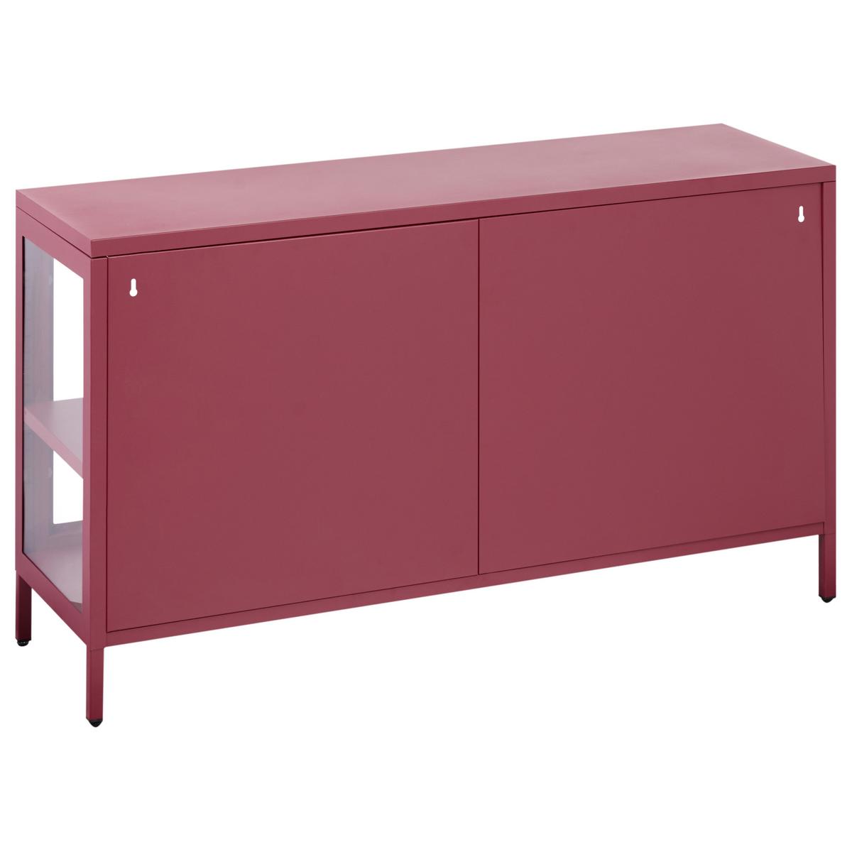 SIDEBOARD mit Glastüren Metall 115 cm Dunkelrot Newport - Dunkelrot, Metall (115/64/35cm) - Beliani