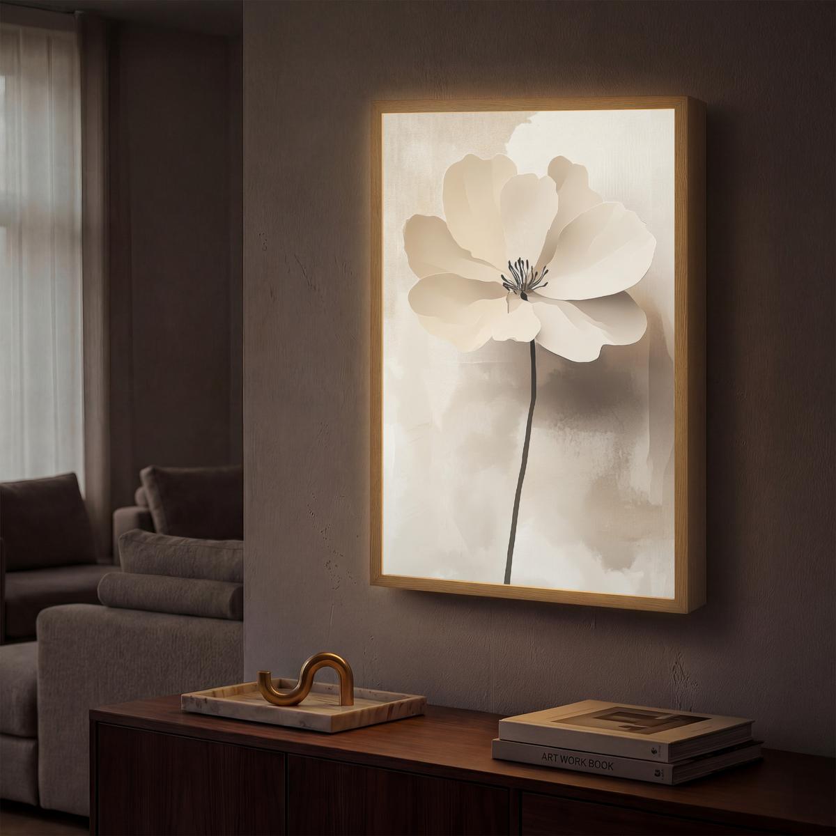 WANDLEUCHTE MIT AKKU Blume - Beige - Farbe - Schatten 40x60 cm - Beige, Holzwerkstoff (40/60/8cm) - OnlyWow