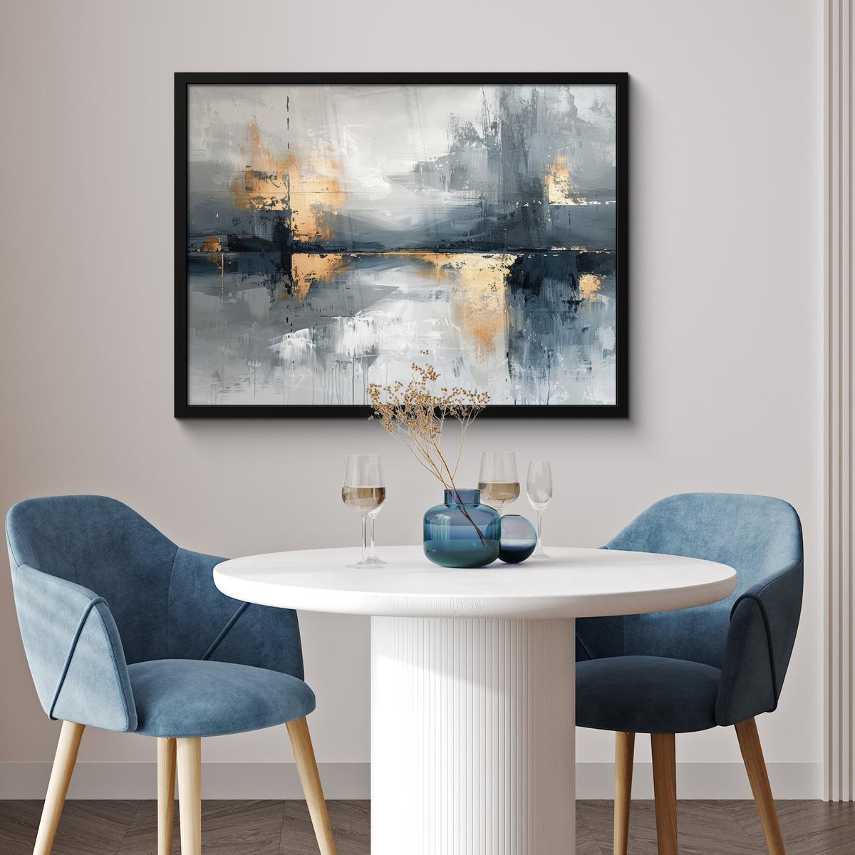 POSTER MIT RAHMENGERAHMTES BILD Kunst - Grau - Gold - Abstrakt 80x60 cm - Dunkelgrau, Papier (80/60cm) - MuchoWow