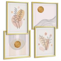 BILDER SET 4er Set - 50x50 cm & 40x60 cm Goldrahmen - Minimalistische Pflanzenzeichnungen - Goldfarben, Kunststoff (50/50cm) - TULUP