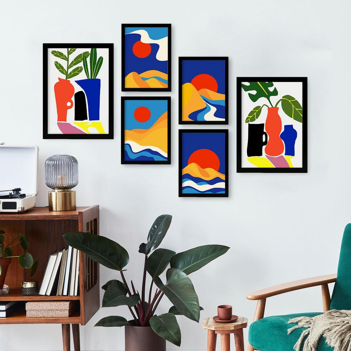 POSTER Set Mit 6 Zehn Formen In Kulissen Abstracts Ästhetische Dekorative Gemälde Für Ihr Wohnzimmer, Schlafzimmer, Zuhause A3 & A4 Schwarzer Rahmen - Schwarz, Papier (29/3cm) - Nacnic