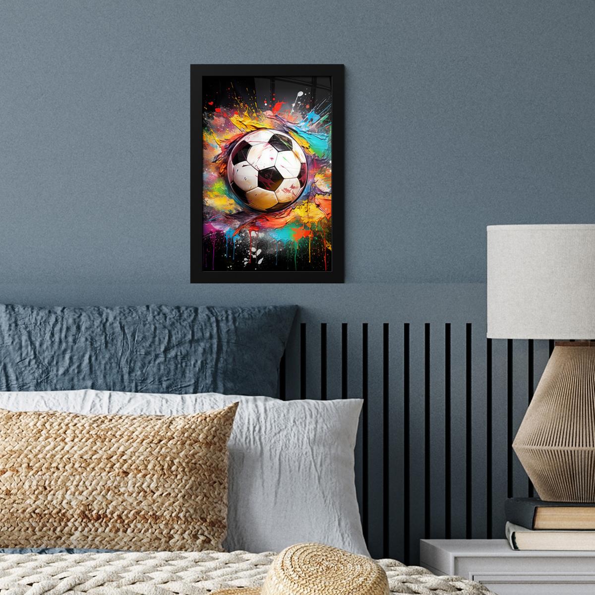 POSTER MIT RAHMEN Fußball - Farbe - Farben - Schwarz - Weiß Poster 20x30 cm - Weiß, Papier (20/30cm) - MuchoWow