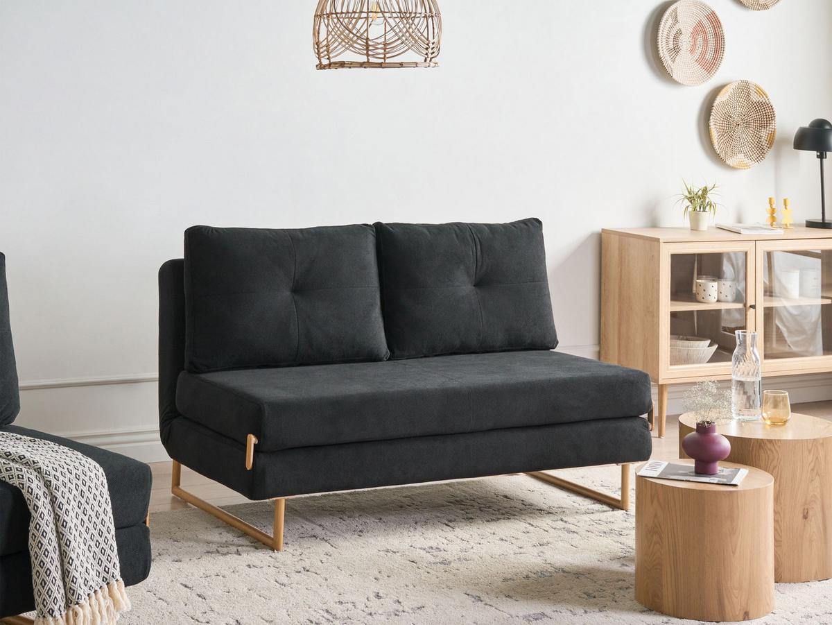 SCHLAFSOFA 3-Sitzer Stoff Schwarz Jerslev - Hellbraun, Textil (150/87/84cm) - Beliani