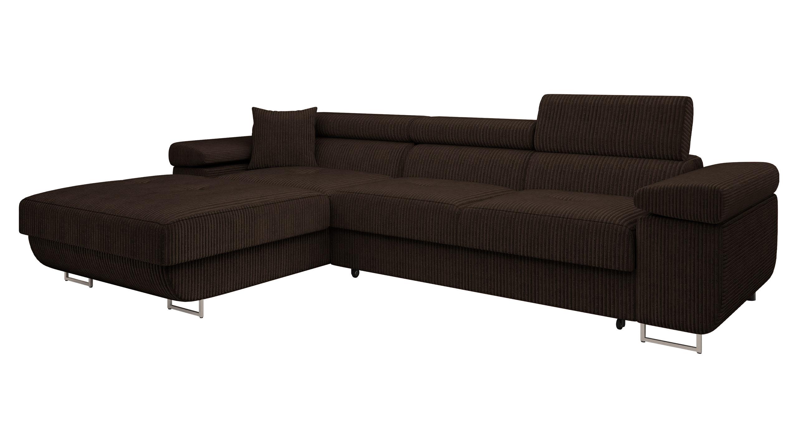 ECKSOFA Torezio Mini Cord, Seite: Links - Nussbaumfarben, Holz/Textil (280/170cm) - MIRJAN24
