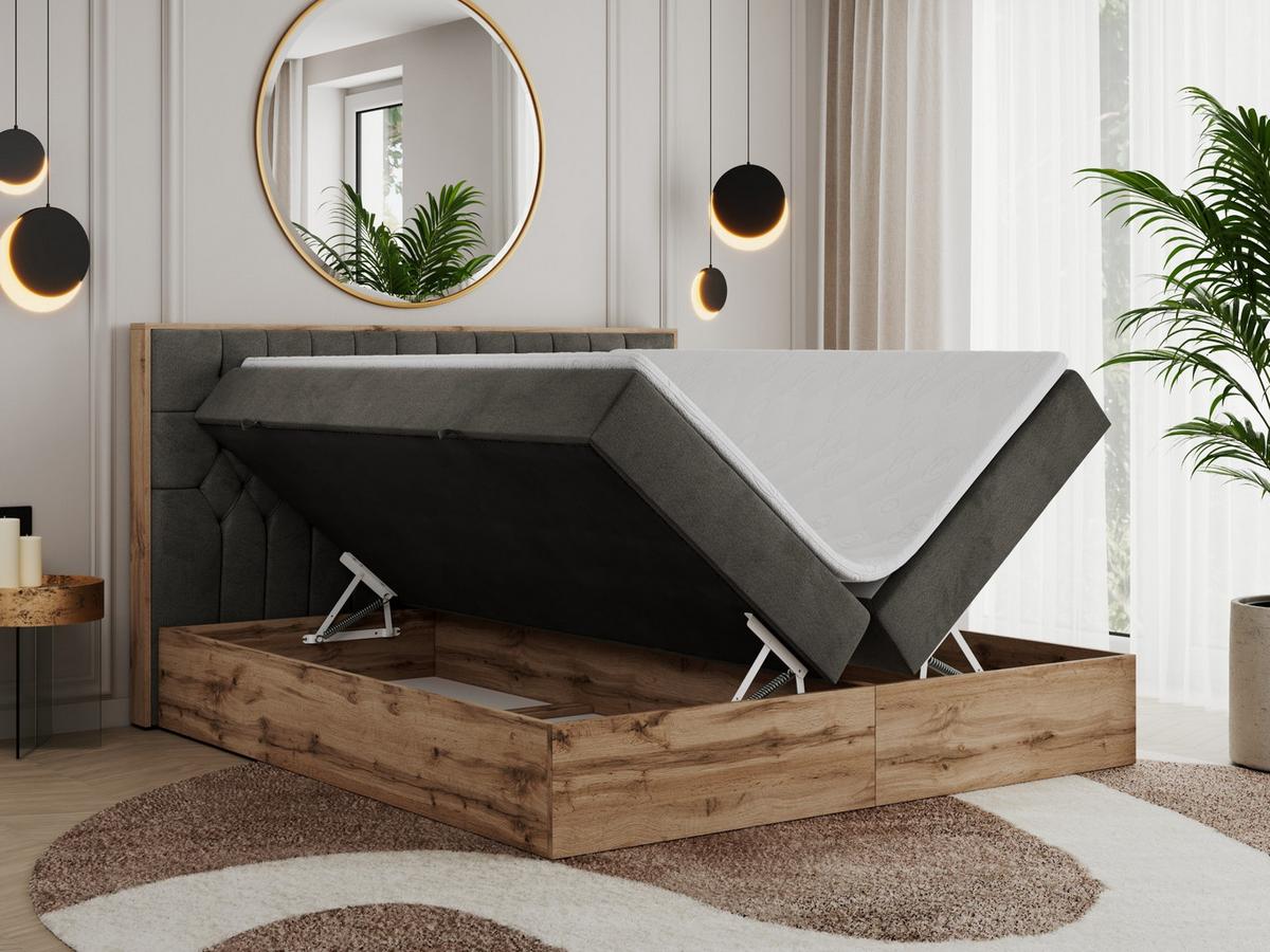 BOXBETT AMORE 160/200 Dunkelgrau Velvet - H4 - Dunkelgrau, Holz/Textil (160/200cm) - MKS