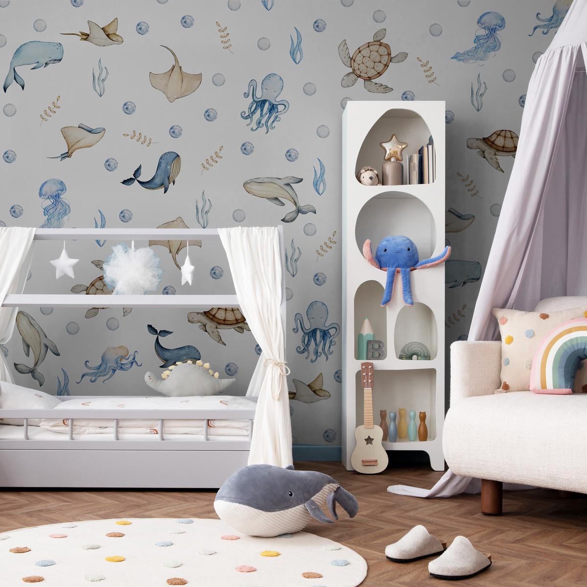 WANDAUFKLEBER SET für Kinder Meerestiere Pflanzen 60x30 - Beige/Braun, Papier (60/30/1cm) - Muralo