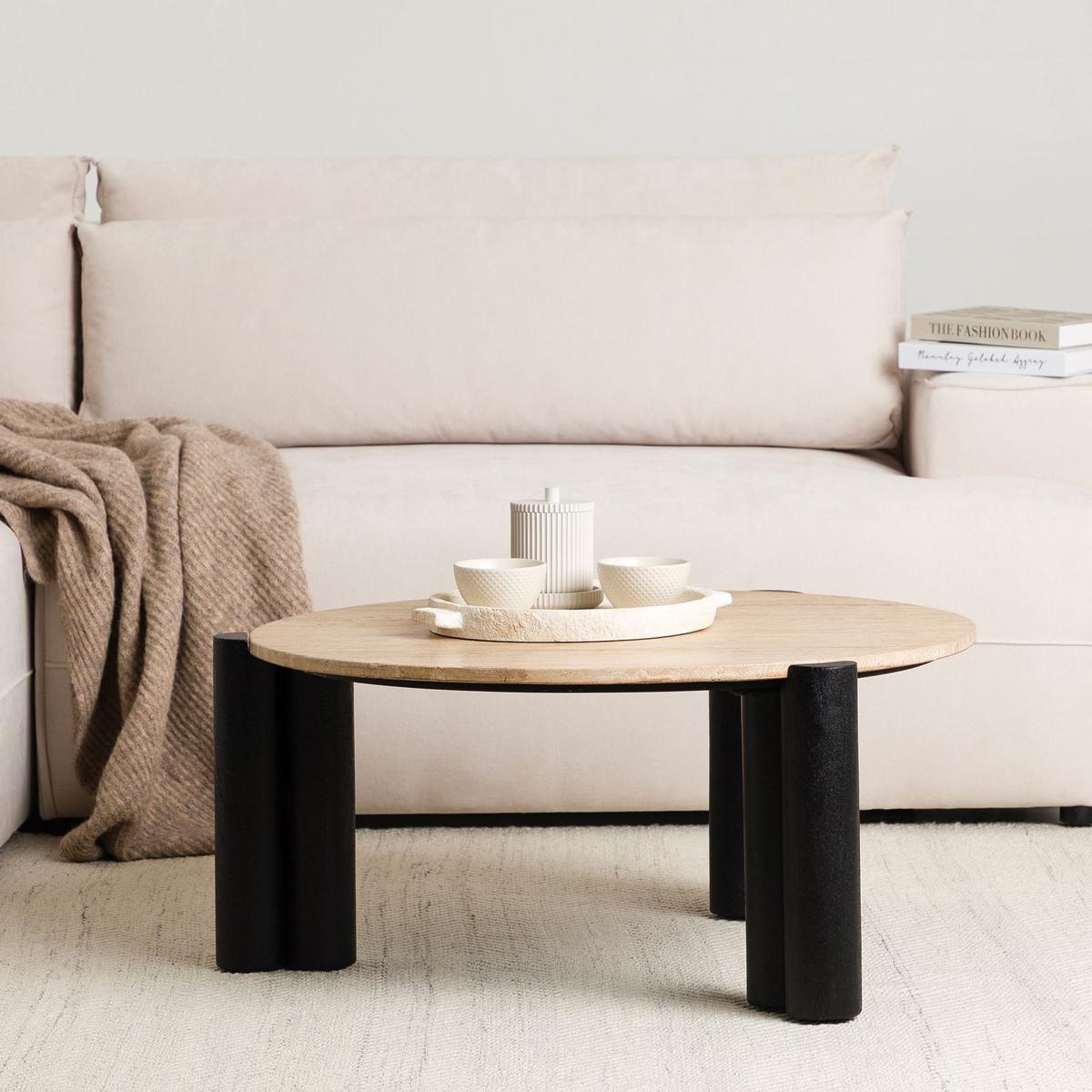 COUCHTISCH TAPTI beige/schwarz - Beige/Schwarz, Holz/Naturmaterialen (80/80/35cm) - IDIMEX