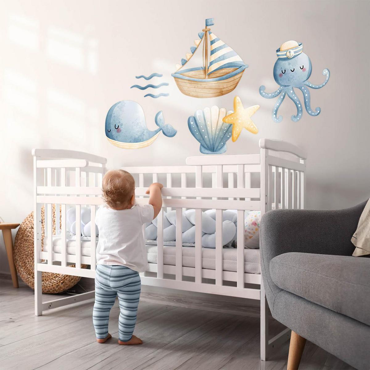 WANDAUFKLEBER 130x172cm - Tiere und ein Boot - Multicolor, Kunststoff (130/172/0.1cm) - Wallfluent