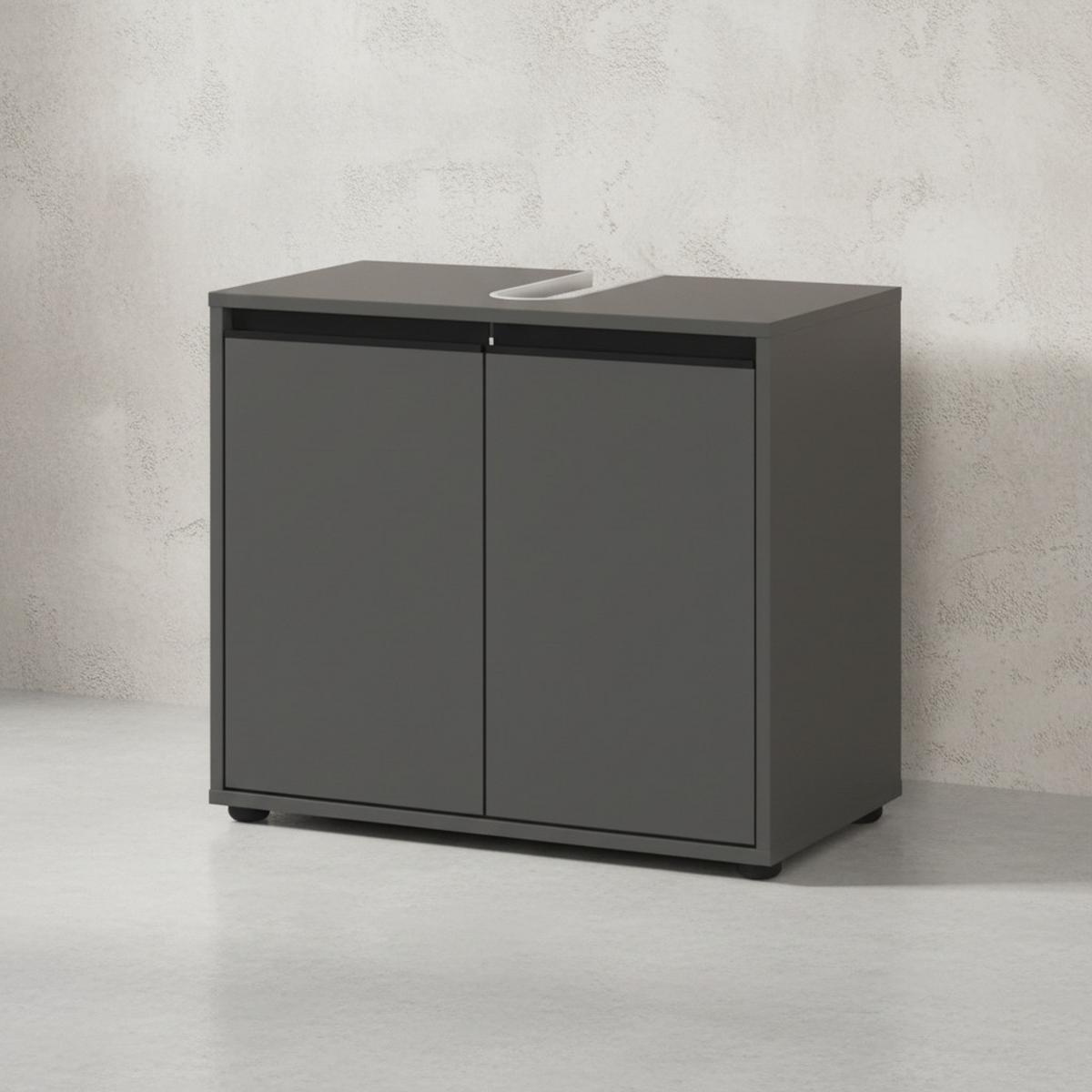 WASCHBECKENUNTERSCHRANK 63 cm mit zwei Türen und Einlegeboden | Graphit - Schwarz, Holzwerkstoff (63/55/34cm) - KADIMA DESIGN