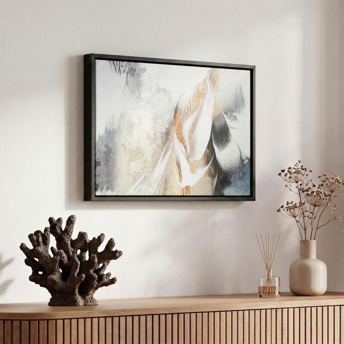LEINWAND Bilder mit Rahmen - Luxus - Abstrakt - Gold - Weiß - 30x20 - Goldfarben, Textil (30/20cm) - MuchoWow