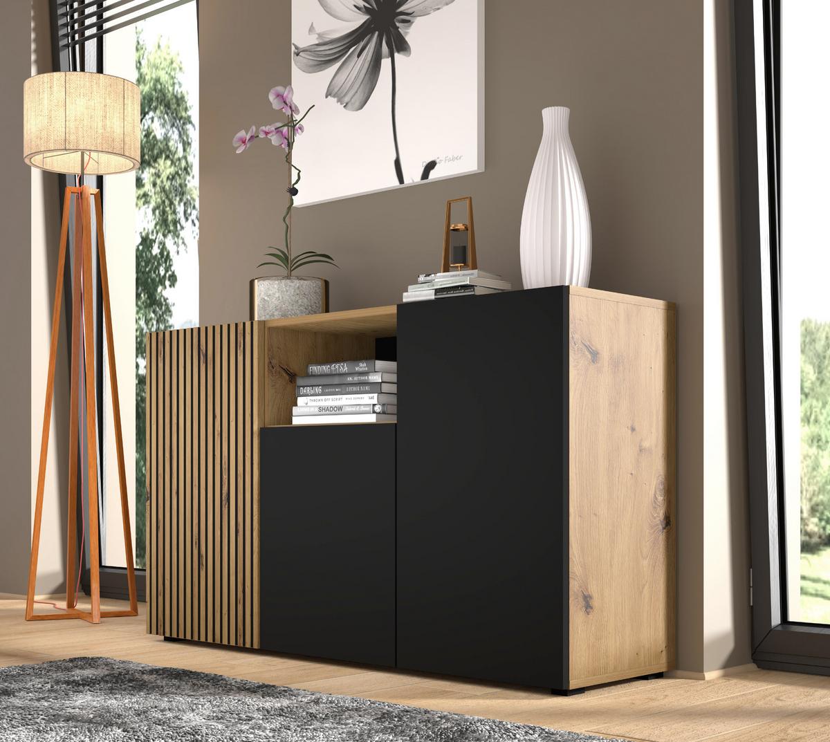 KOMMODE Artisan Eiche, Schwarz 135/82/42 - Schwarz, Holzwerkstoff (135/82/42cm) - RAUMHIRSCH FURNITURE