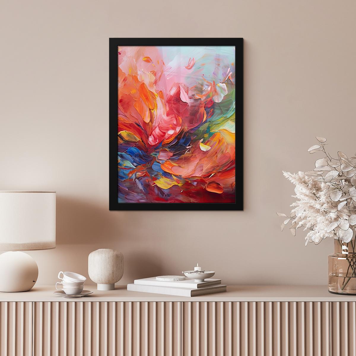 POSTER MIT RAHMEN Ölgemälde - Kunst - Abstrakt - Farbenfroh Bilderrahmen 30x40 cm - Altrosa, Papier (30/40cm) - MuchoWow