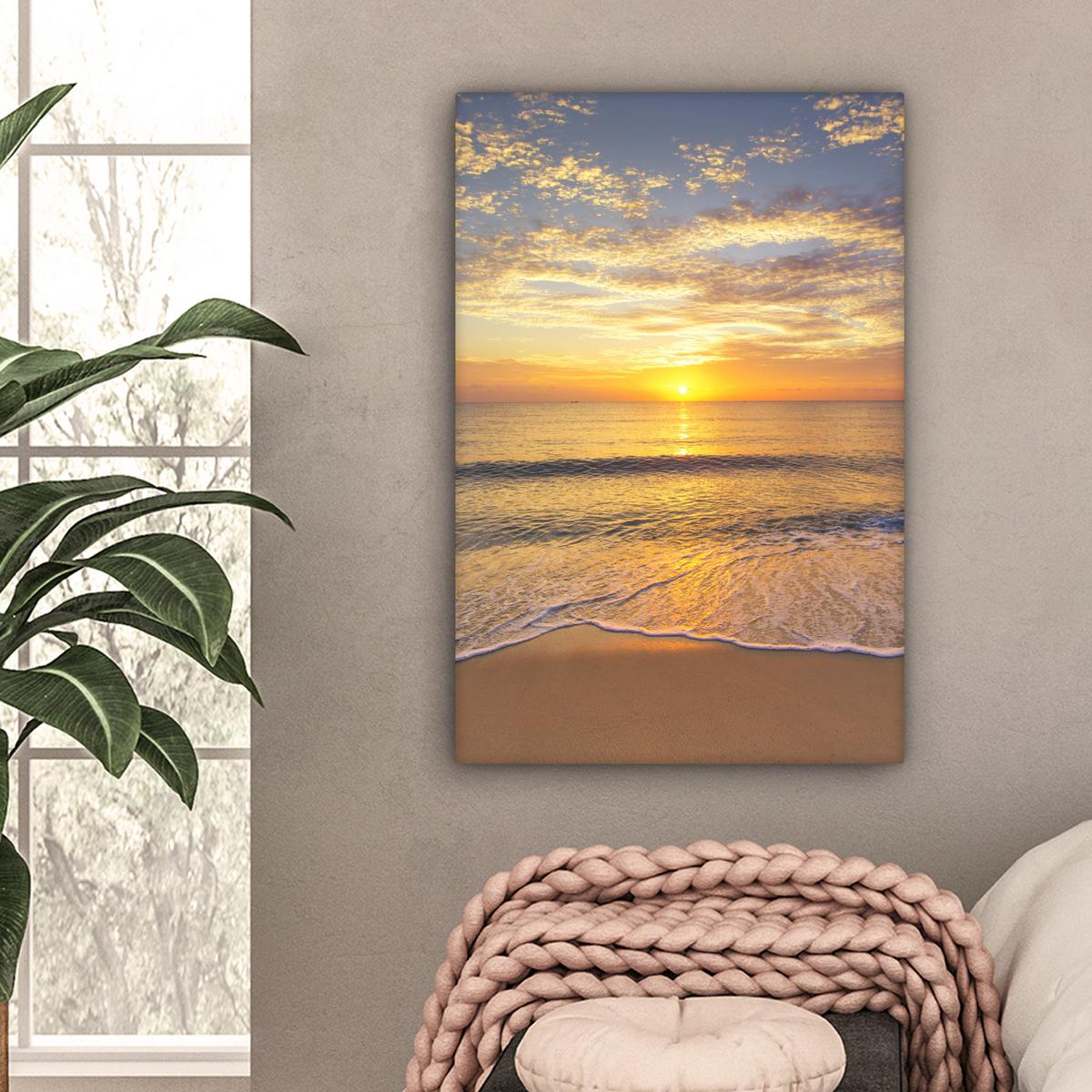 LEINWANDBILD Strand - Sonnenuntergang - Meer Wanddeko 40x60 cm - Gelb, Textil (40/60cm) - MuchoWow