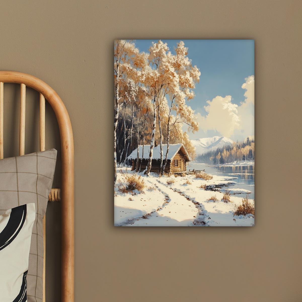 LEINWANDBILD Winter - Schnee - Zuhause - Natur Room Decor 30x40 cm - Hellbraun, Textil (30/40cm) - MuchoWow