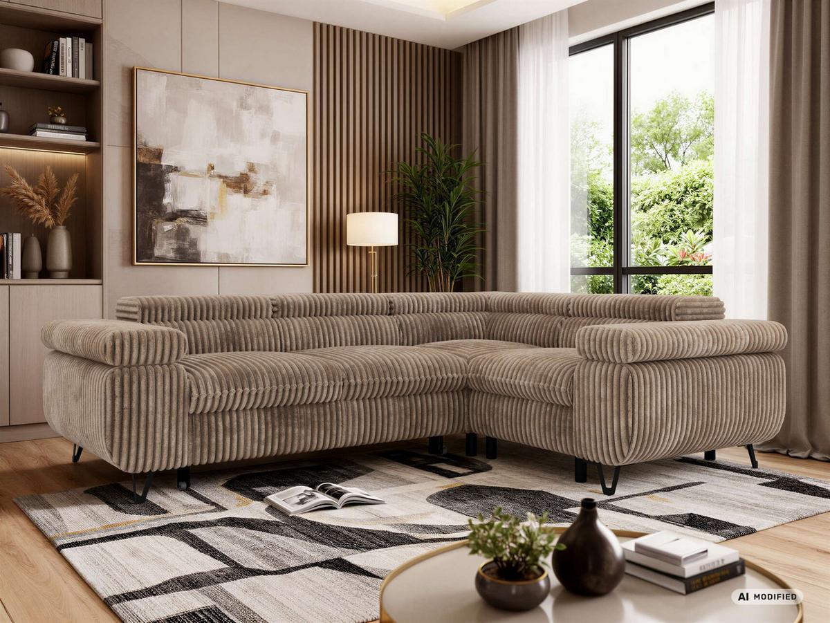 ECKSOFA FALCO L - Braun Cord - Rechts Seite - Schwarz/Braun, Textil/Metall (268/197cm) - MKS