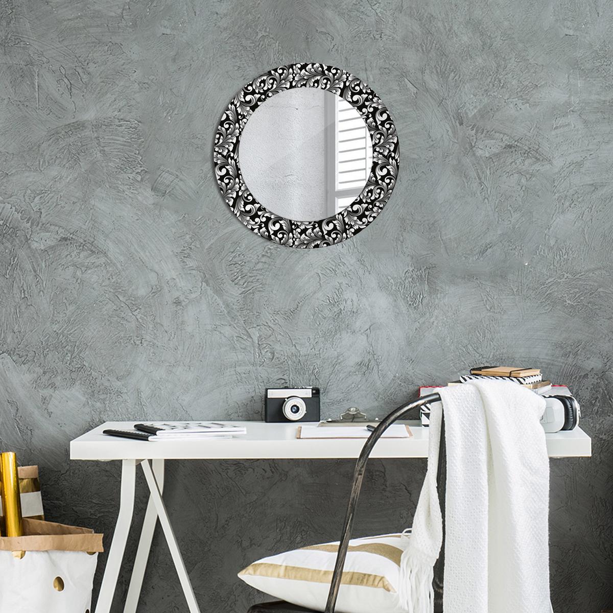 SPIEGEL Rund Ø 50 cm mit Aufdruck - Schwarz/Weiß, Glas (50/50/0.4cm) - Wallfluent