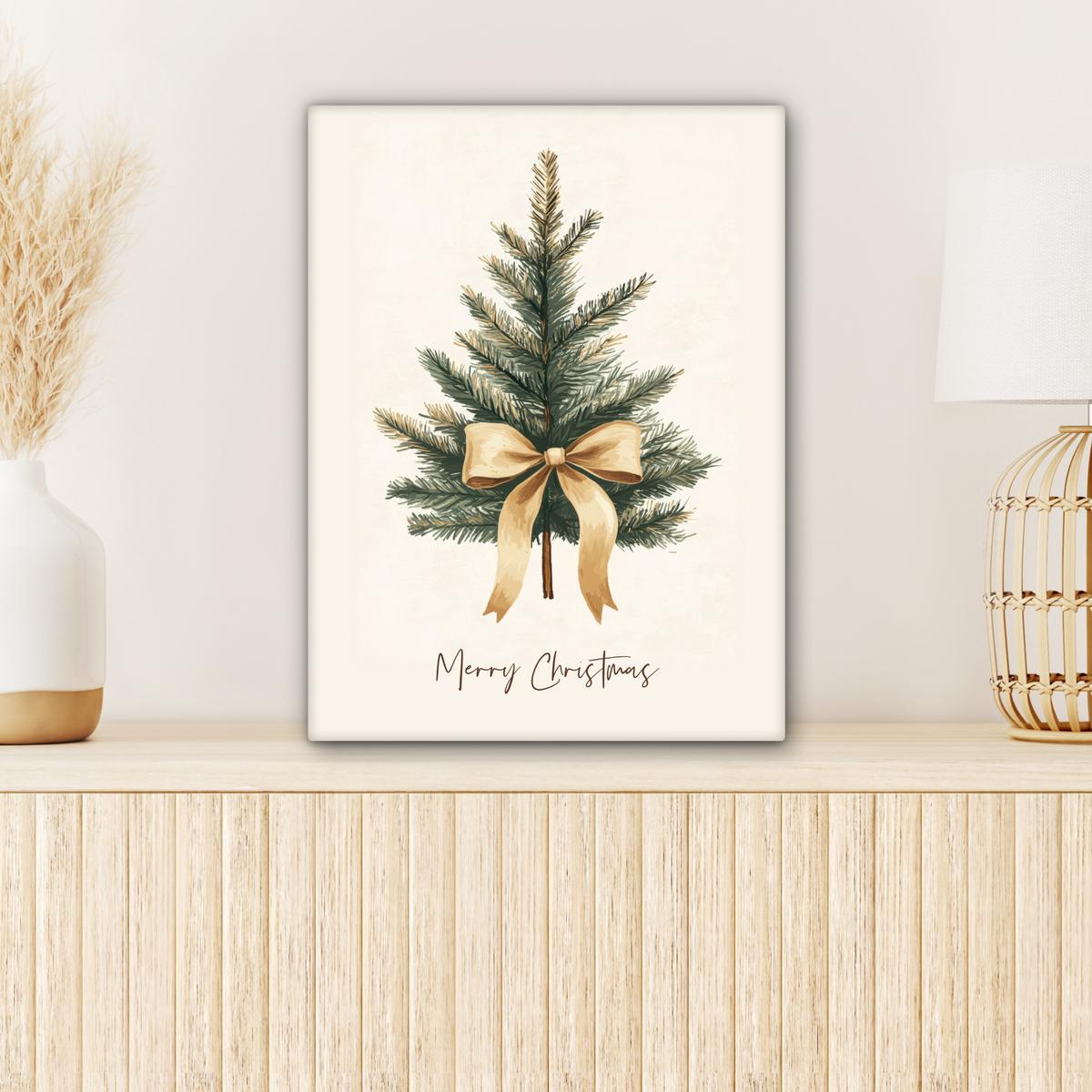LEINWANDBILD Weihnachtsbaum - Weihnachten - Frohe Weihnachten - Beige Room Decor 30x40 cm - Sandfarben, Textil (30/40cm) - MuchoWow