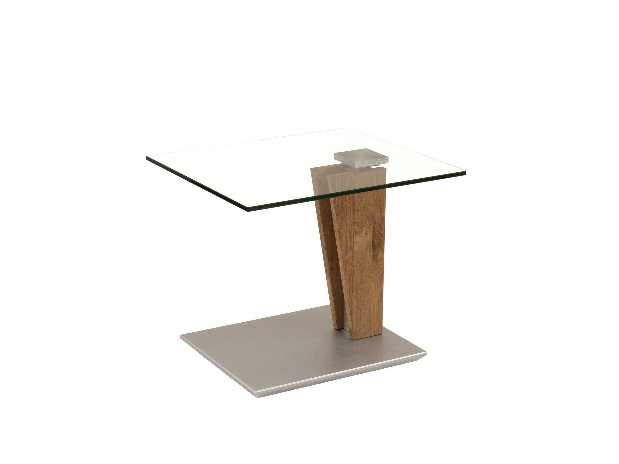 BEISTELLTISCH höhenverstellbar Catlee 55x47x47 Massivholz Wildeiche - Wildeiche/Transparent, Glas (55/47/47cm) - 58aufmkessel