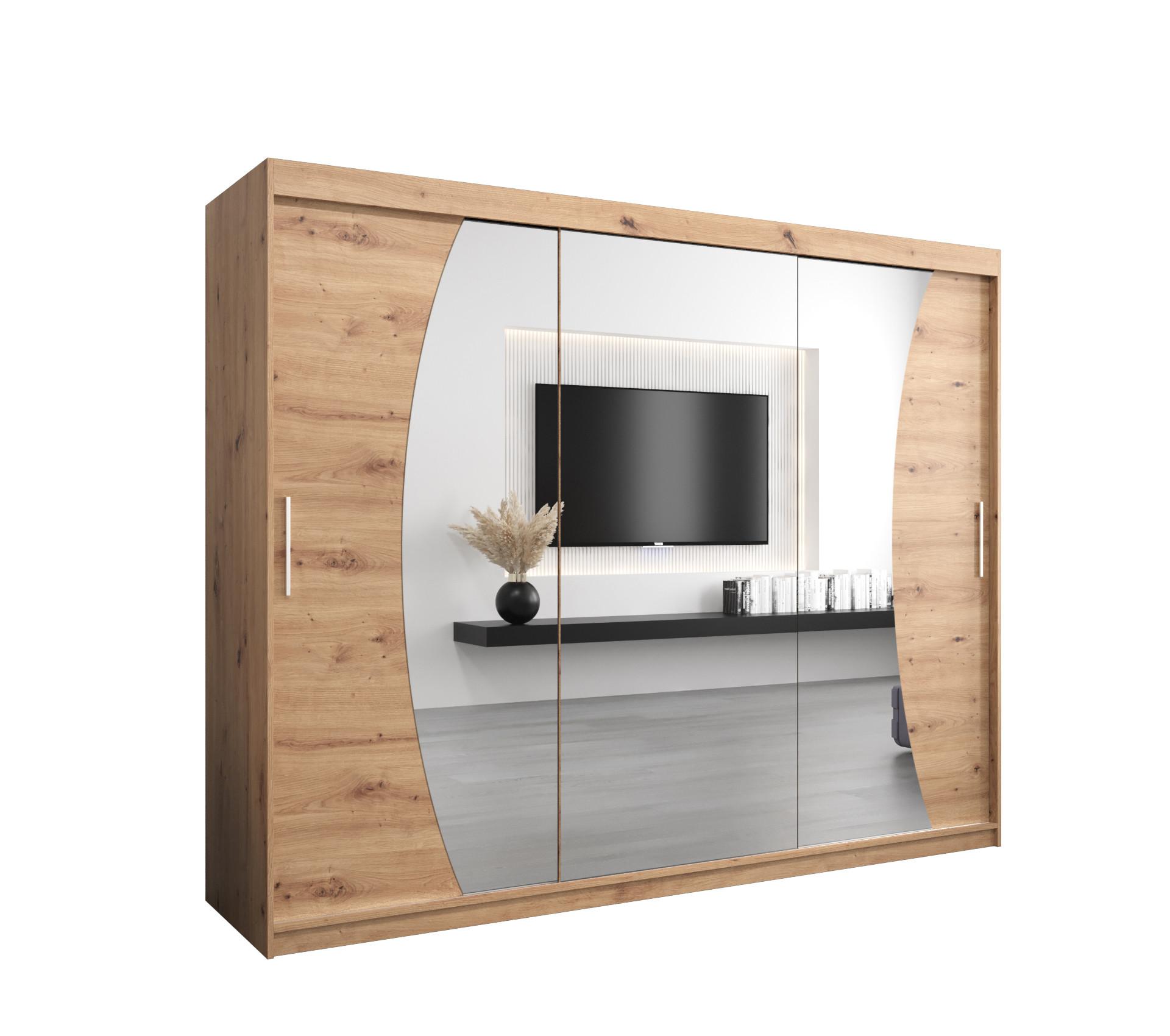 SCHWEBETÜRENSCHRANK 200/250/62 3-türig - Silberfarben/Eiche Artisan, Holz/Kunststoff (250/200/62cm) - MÖBEL KRYSPOL